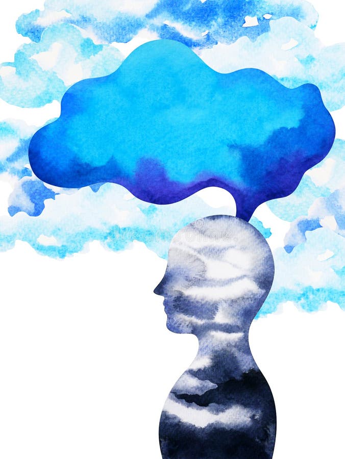 人头，chakra力量，启发摘要认为在您的头脑，水彩绘画里面 皇族释放例证